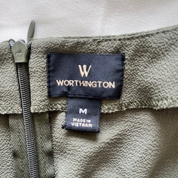 Worthington Seersucker Cap Sleeve Asymmetric Blouse Olive Green Women's Medium - Picture 5 of 6